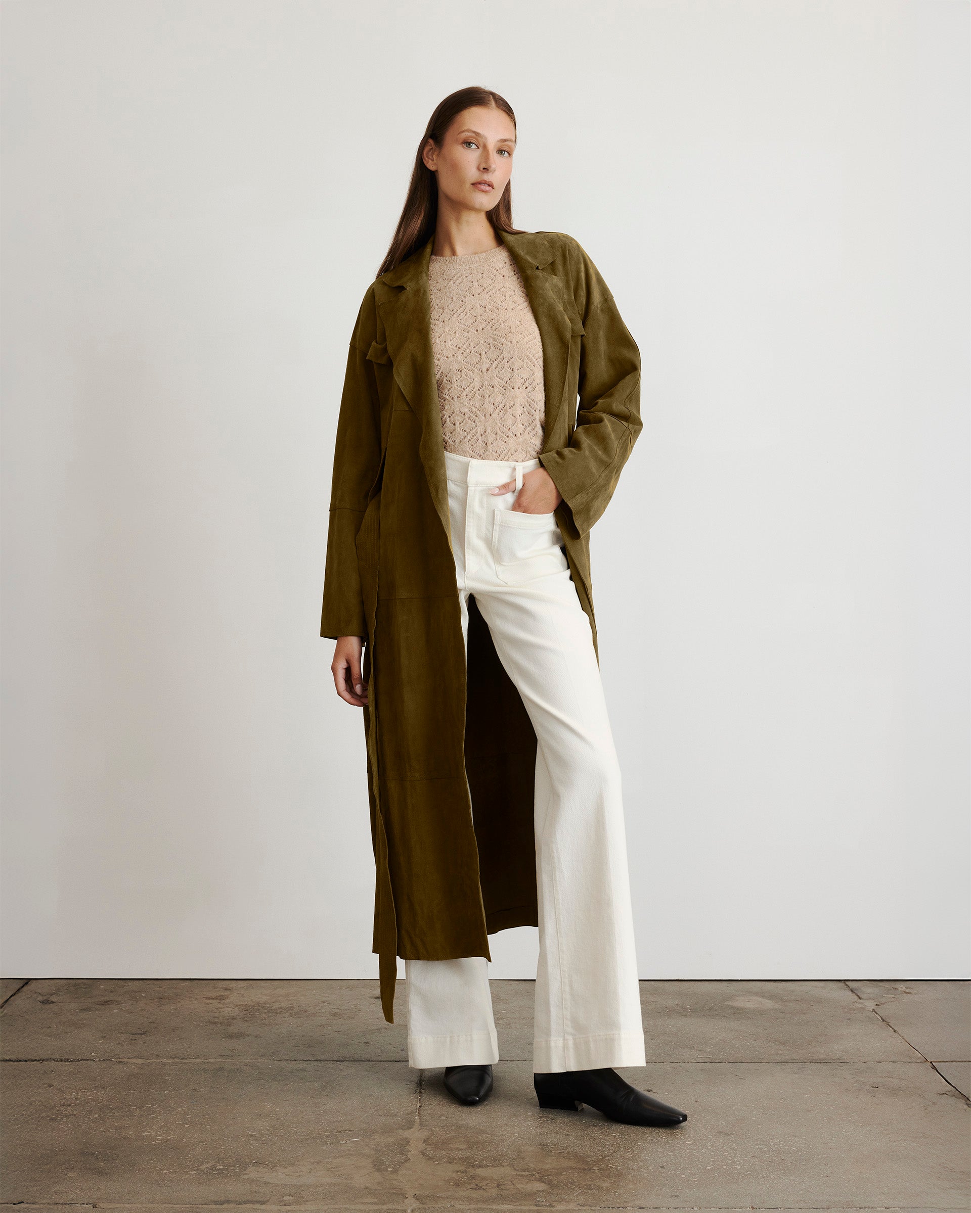 Suede Clayton Coat in Olive