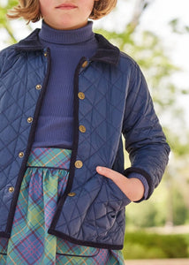 Little English children's classic quilted jacket in navy with brass buttons and corduroy details