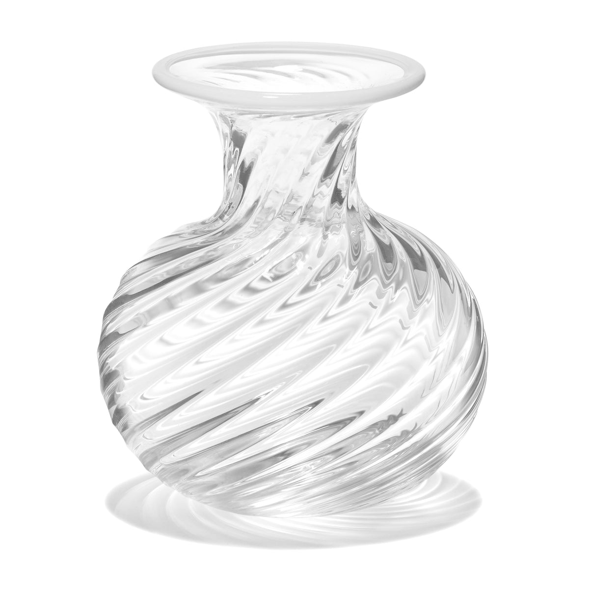 Front view of Clementina Swirl Stripe Texture Bud Vase with White Rim showcasing swirl texture with white background