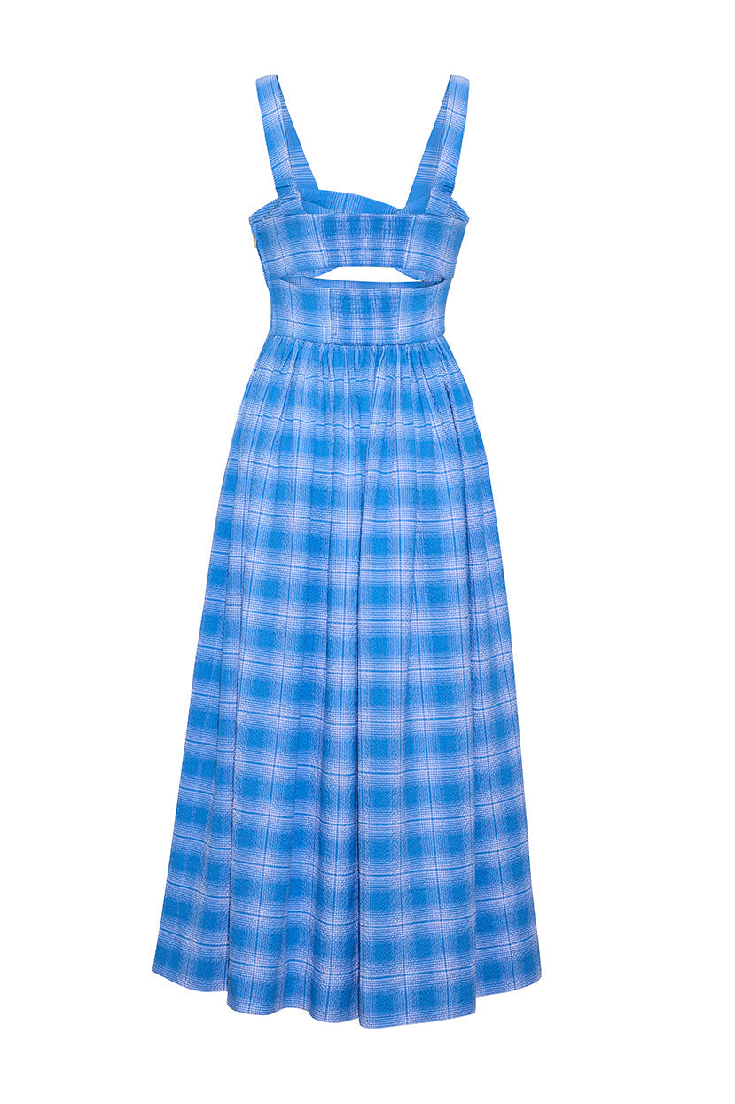 checkered dress blue Plaid Tie Waist Long Sleeve Navy / L Look fabulous in our blue and white gingham summer dress Valenne Dress - Dorset Plaid