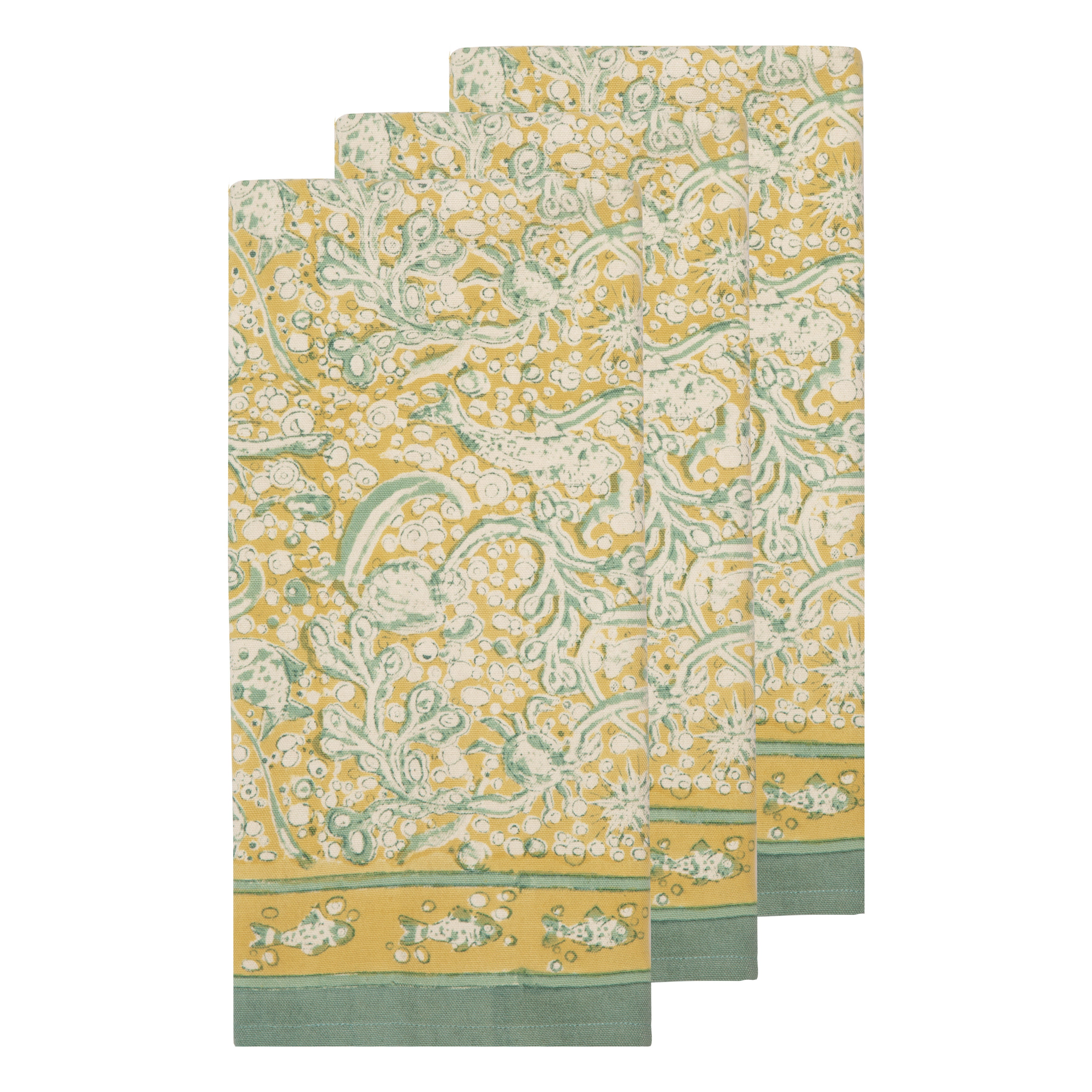 La Mer Tea Towels in Aqua & Citrine, Set of 3