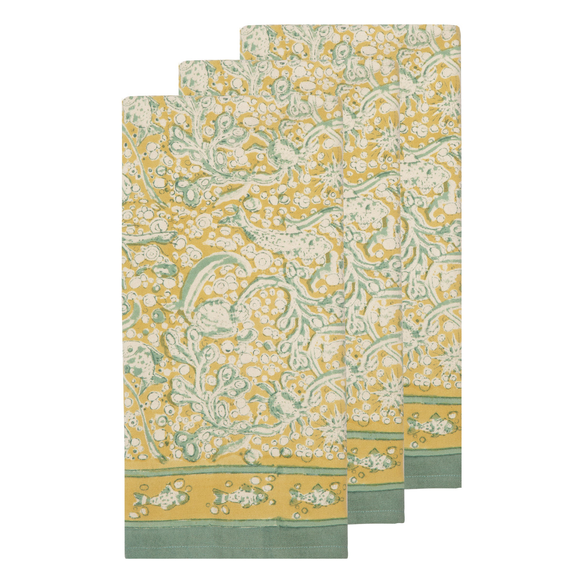 La Mer Tea Towels in Aqua & Citrine, Set of 3