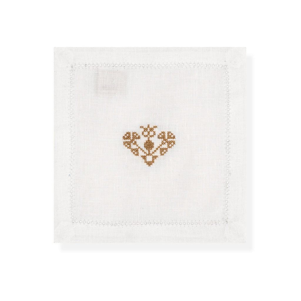 Hemstitch Cocktail Napkins with Crossed Heart Embroidery