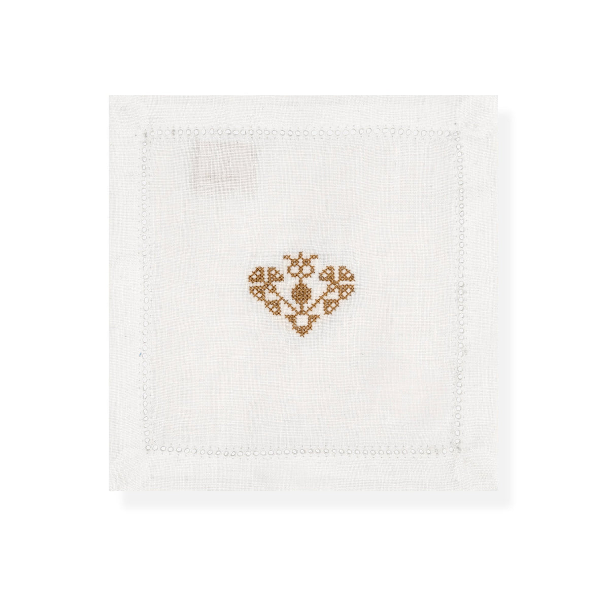 Hemstitch Cocktail Napkins with Crossed Heart Embroidery