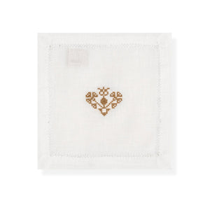 Hemstitch Cocktail Napkins with Crossed Heart Embroidery