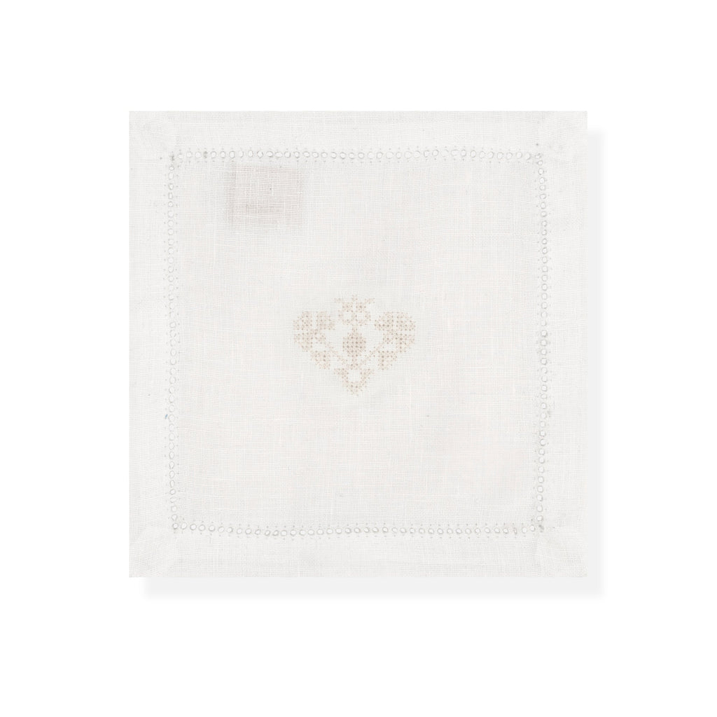 Hemstitch Cocktail Napkins with Crossed Heart Embroidery