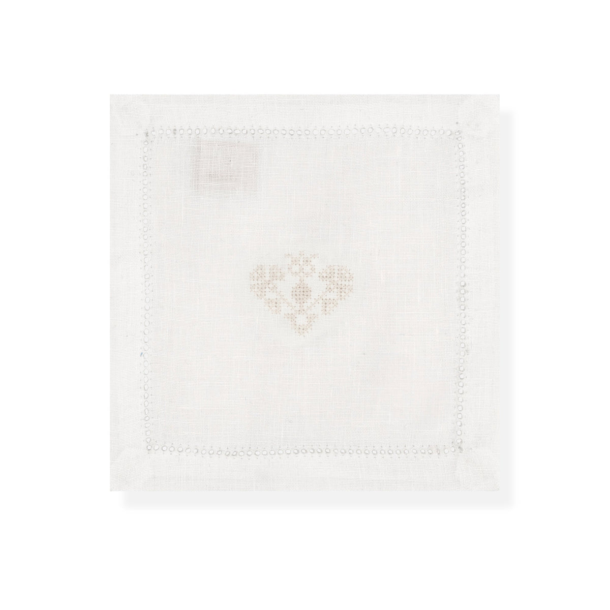 Hemstitch Cocktail Napkins with Crossed Heart Embroidery
