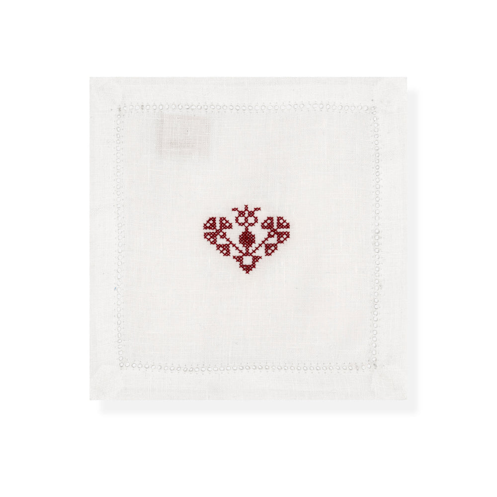 Hemstitch Cocktail Napkins with Crossed Heart Embroidery