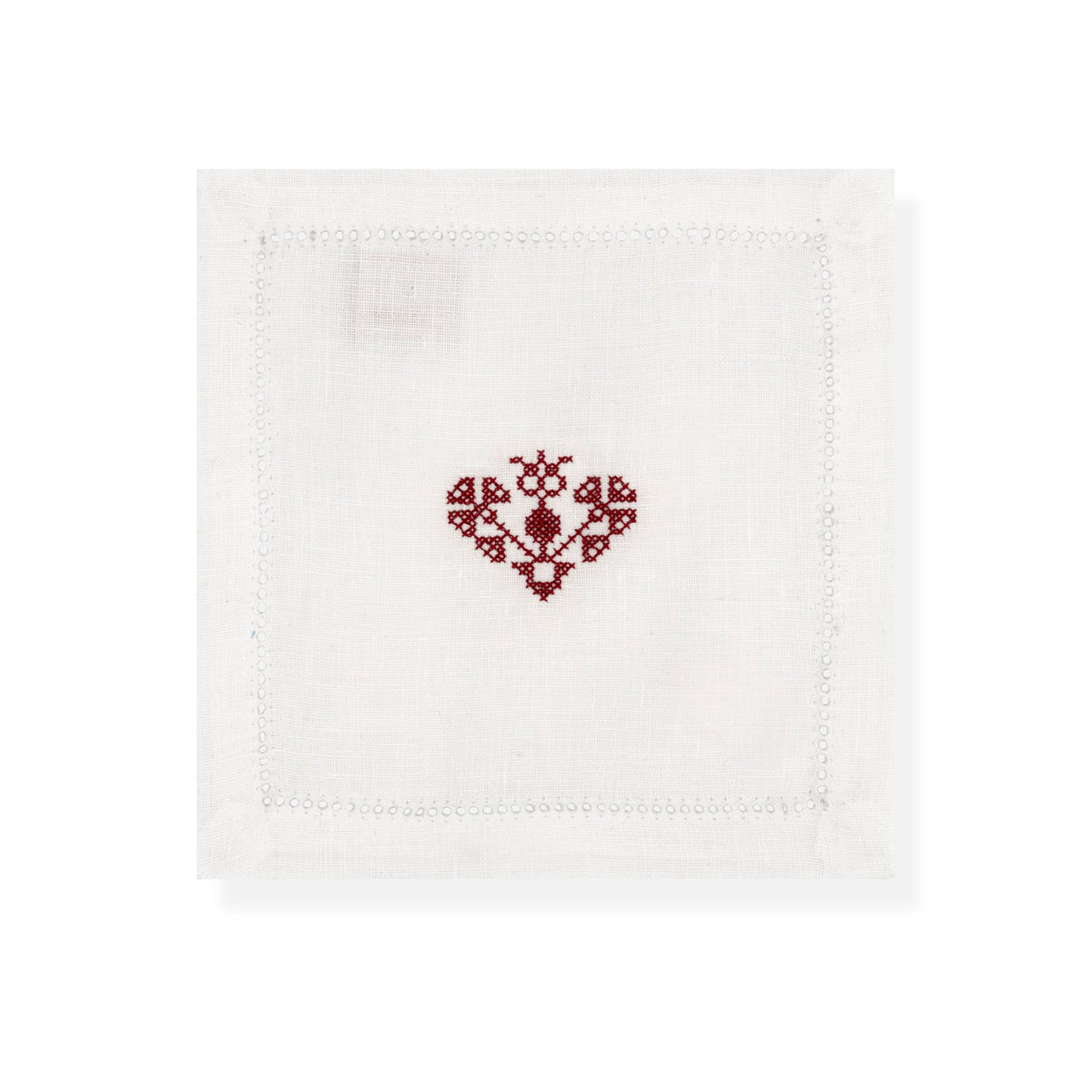 Hemstitch Cocktail Napkins with Crossed Heart Embroidery