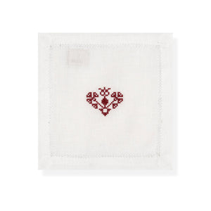 Hemstitch Cocktail Napkins with Crossed Heart Embroidery