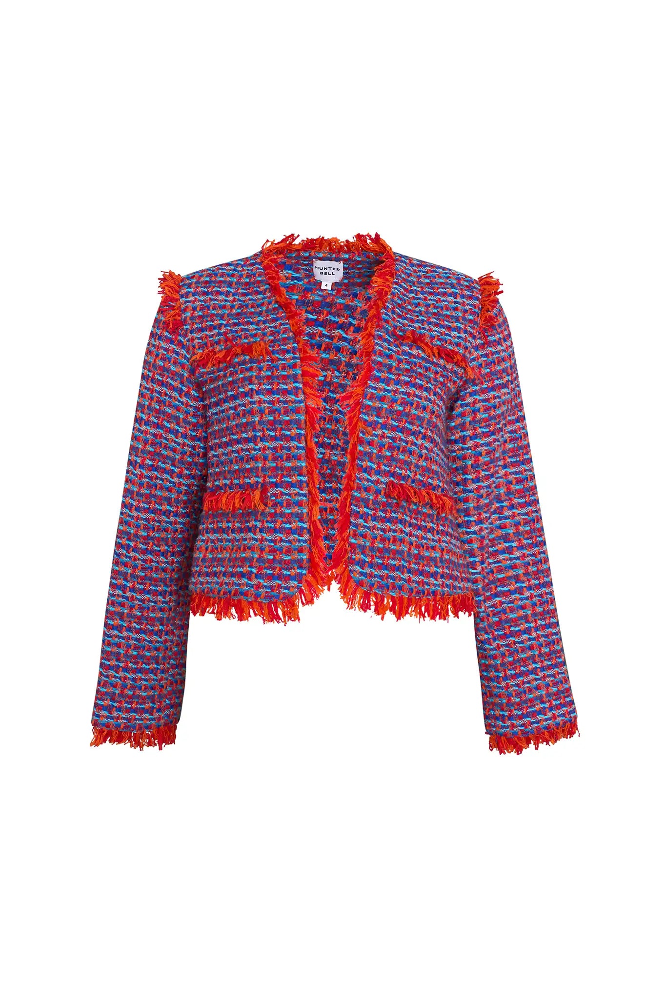 The Coco Jacket is a cropped jacket made with French lurex tweed and finished with Italian cording.
