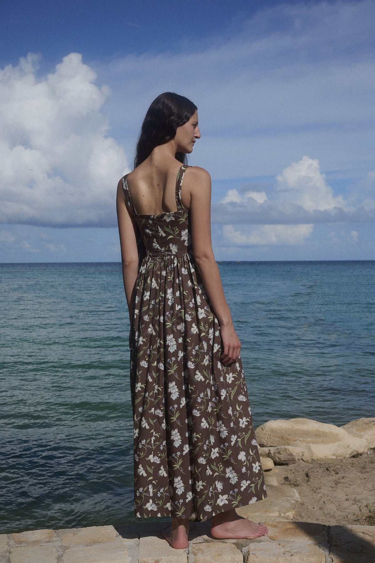 Scoop Neck Dress in Brown Hibiscus
