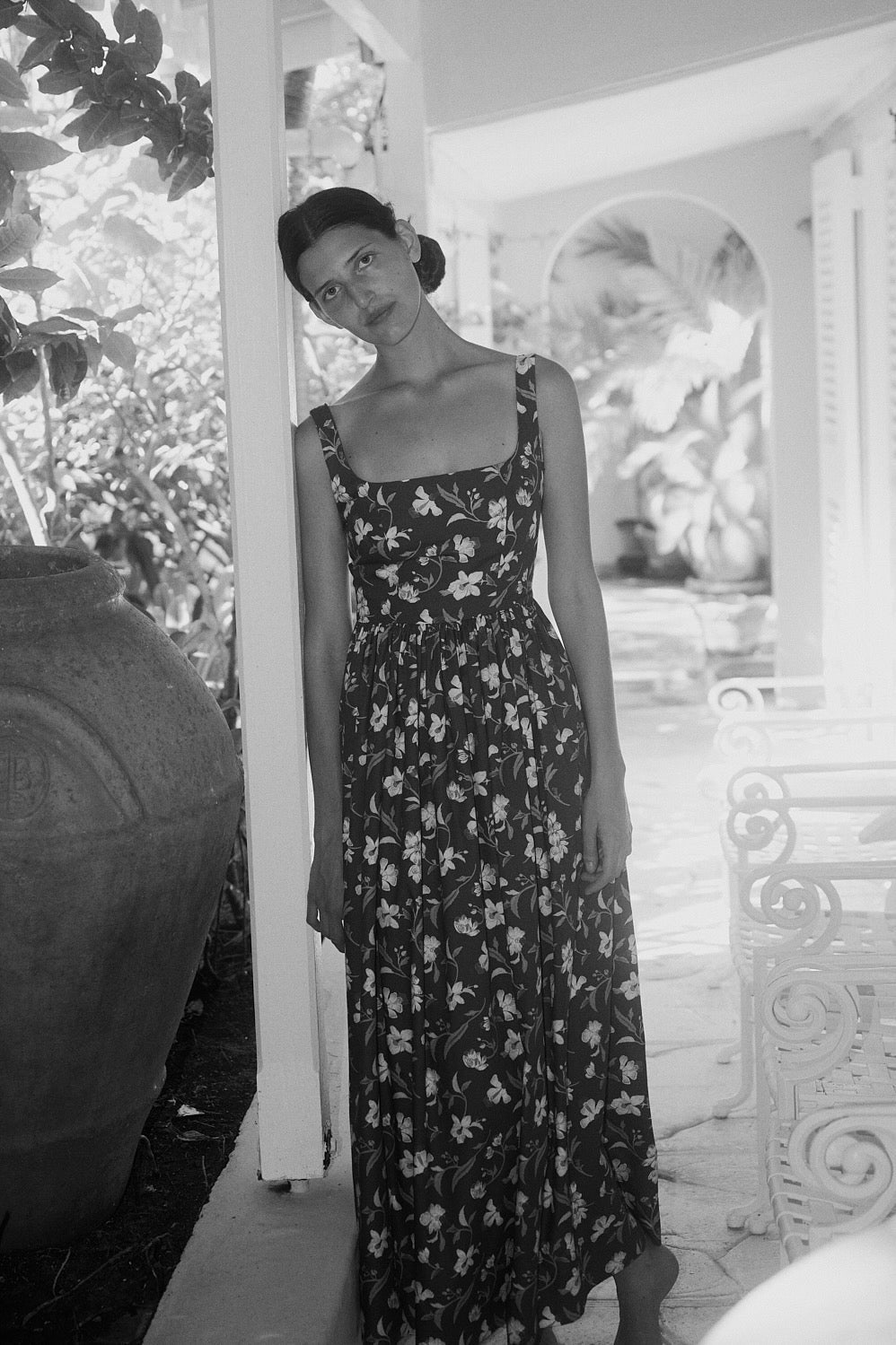 Scoop Neck Dress in Brown Hibiscus
