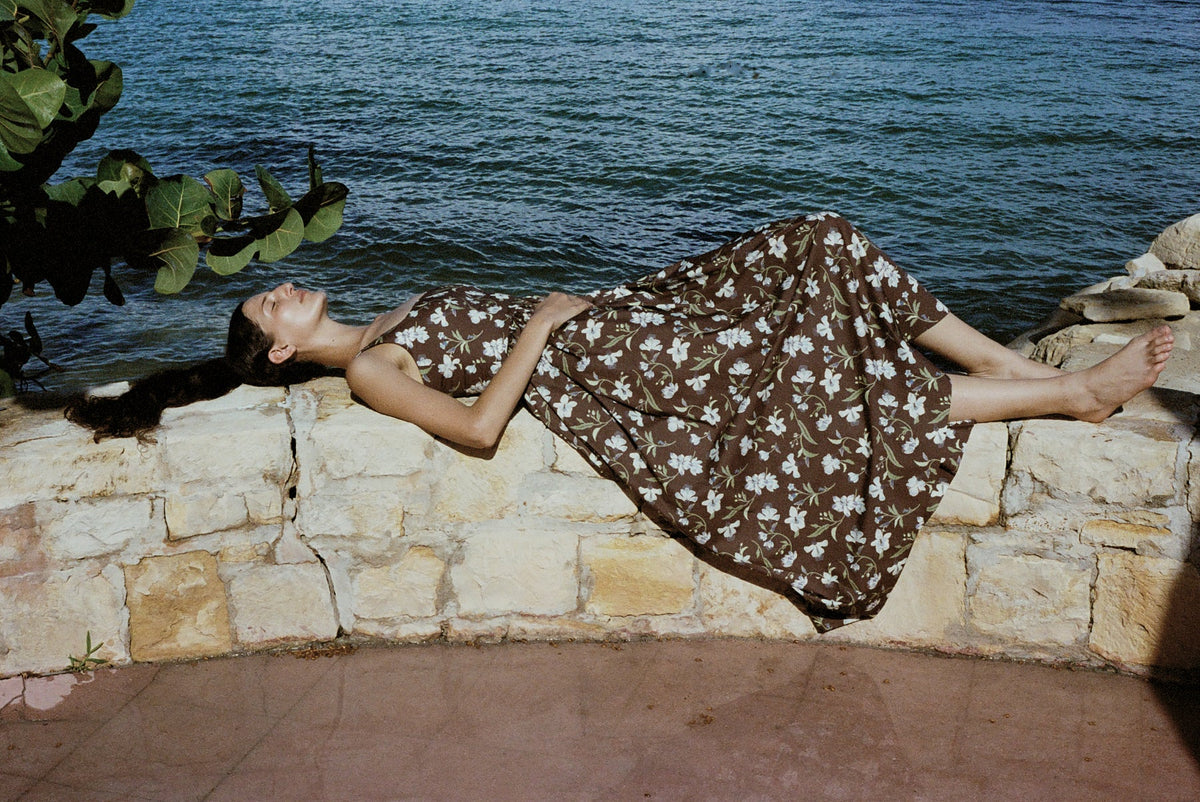 Scoop Neck Dress in Brown Hibiscus
