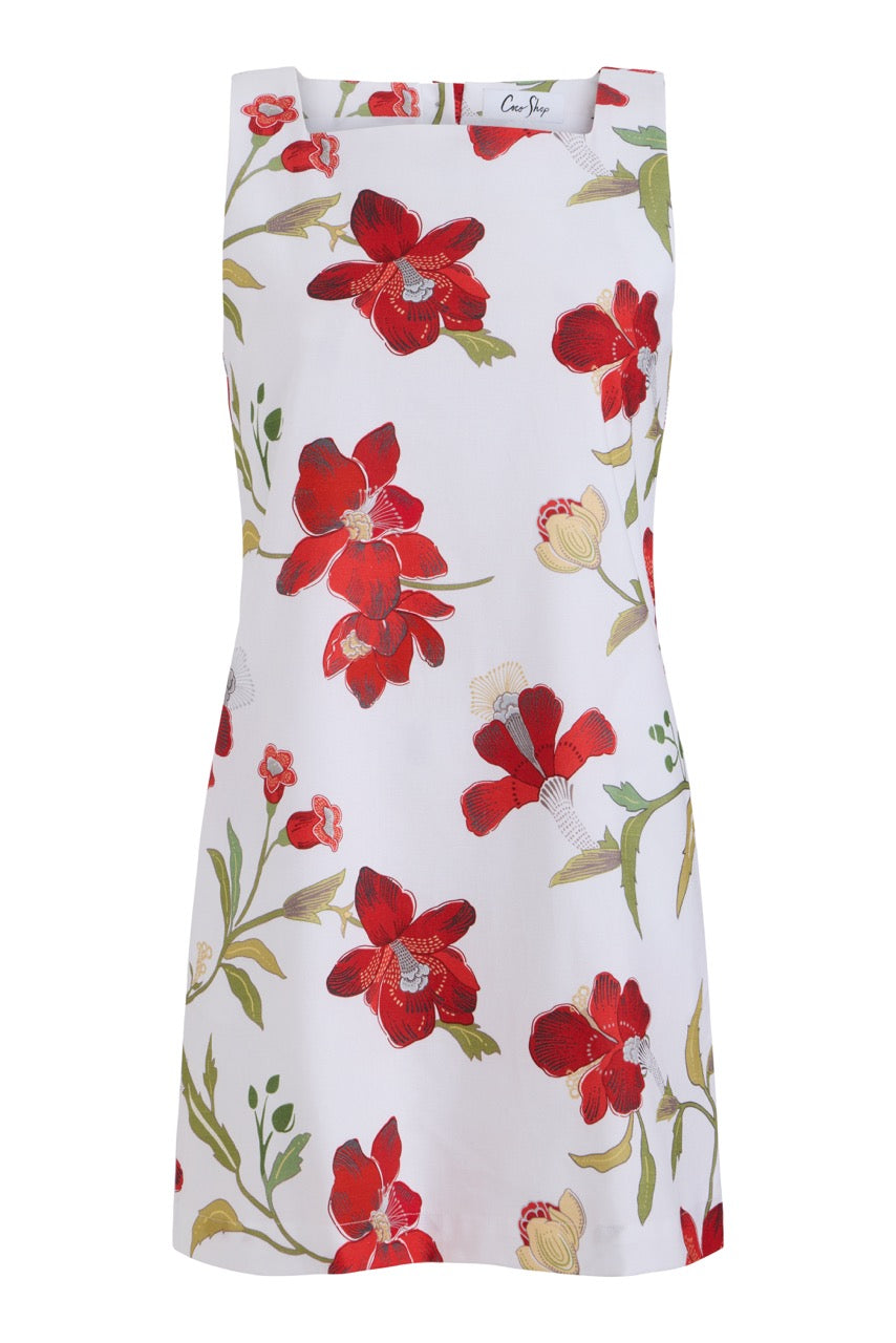 Classic Mini Shift Dress in Red Hibiscus