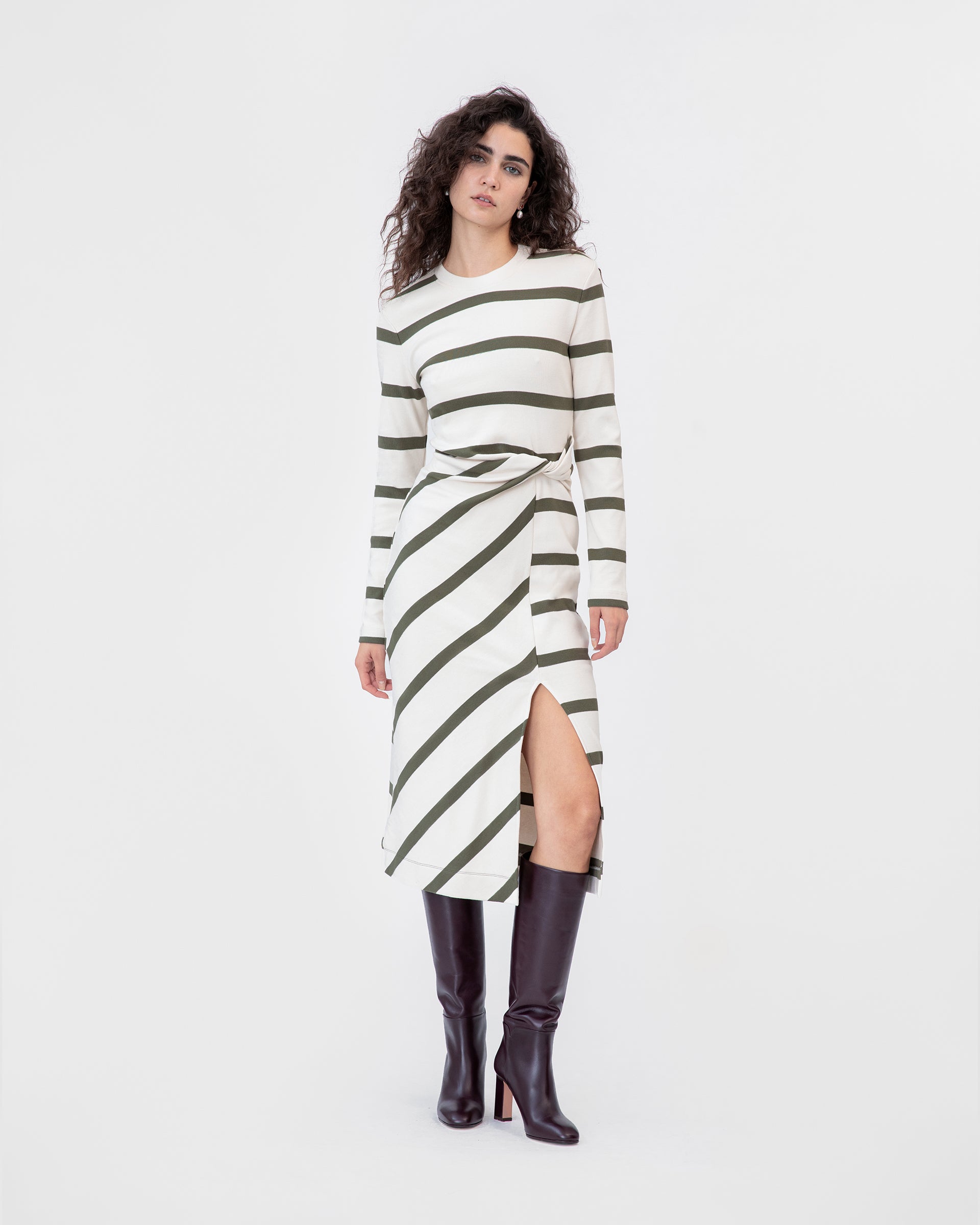 Cody Dress in Cream & Fern Wide Stripe