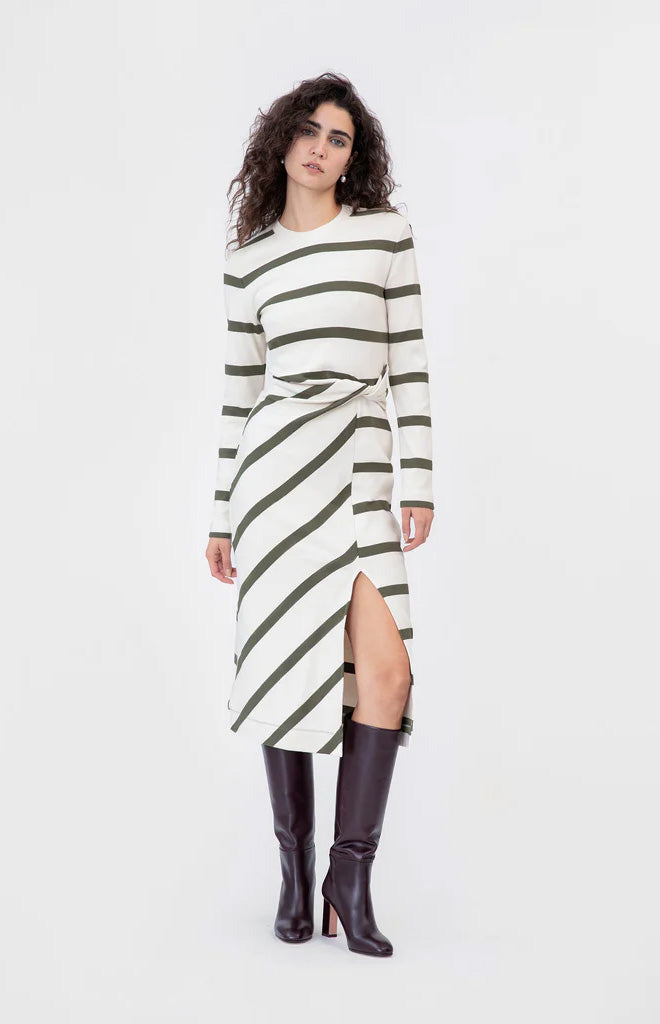 Cody Dress in Cream & Fern Wide Stripe