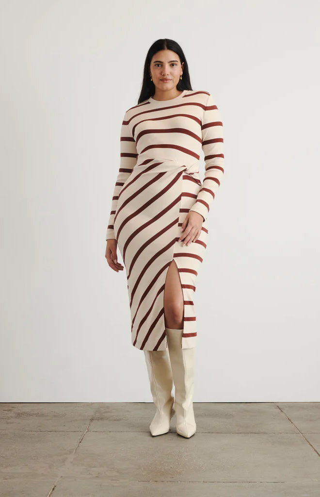 Cody Dress in Cream & Raisin Wide Stripe