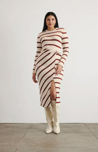 Cody Dress in Cream & Raisin Wide Stripe