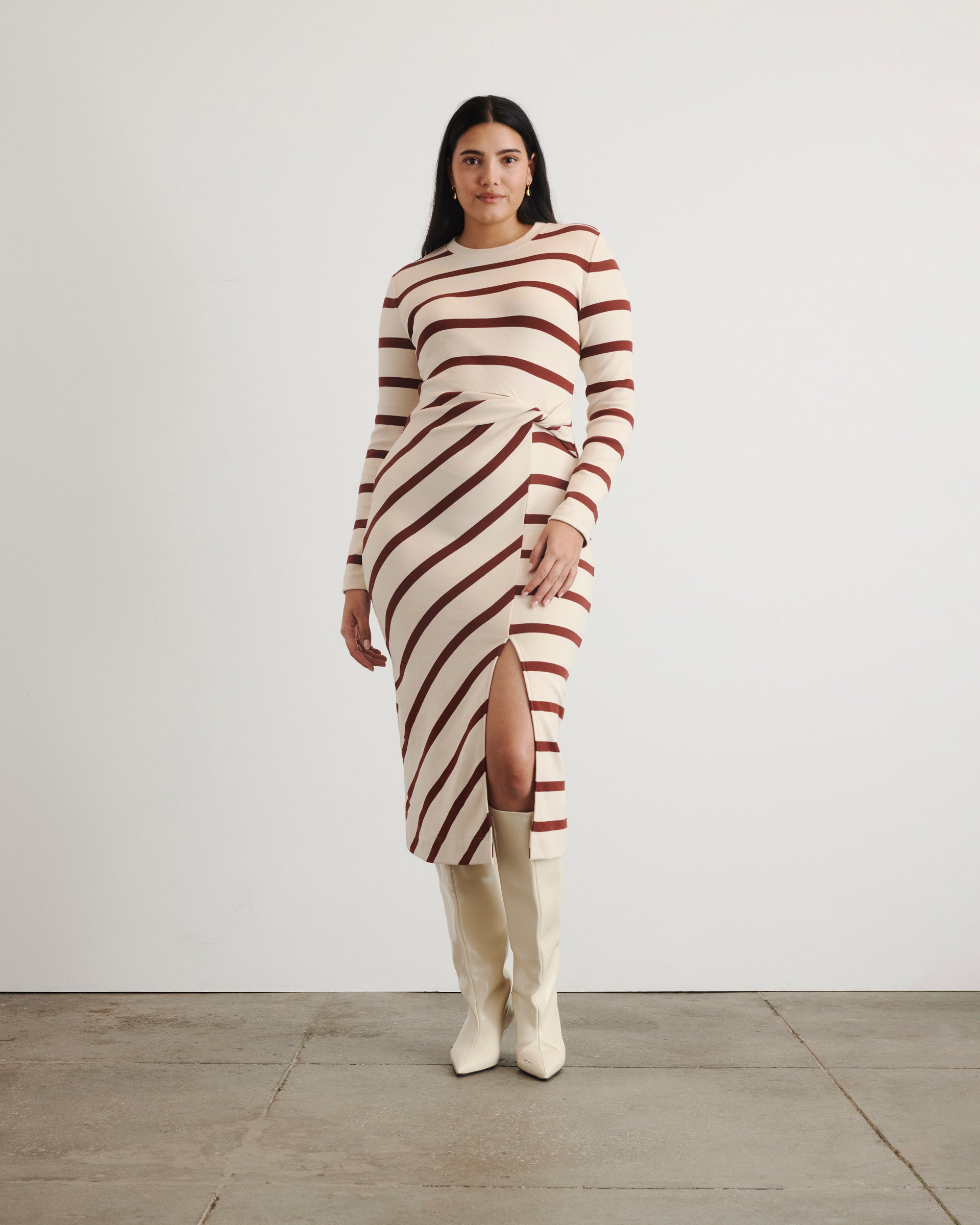Cody Dress in Cream & Raisin Wide Stripe