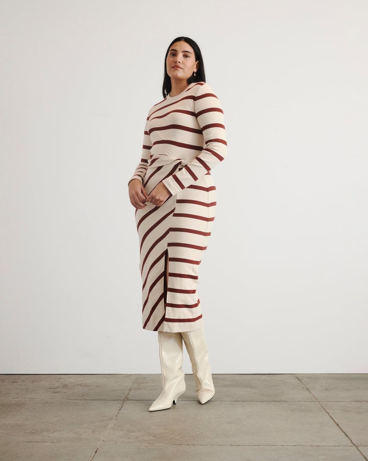 Cody Dress in Cream & Raisin Wide Stripe