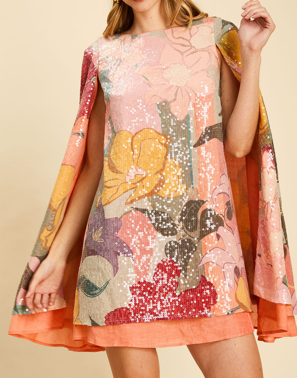 Collins Cape Mini Dress in Painted Blooms