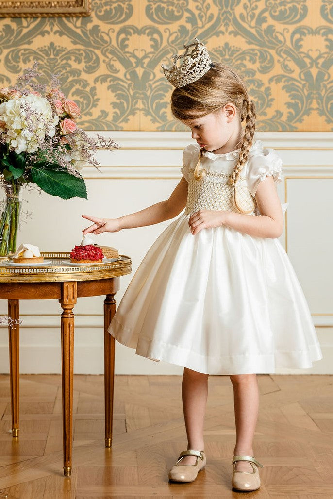 Colombe Gold Silk Ceremony Girl Dress