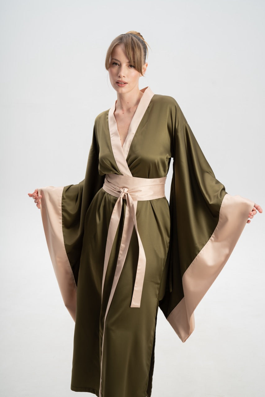 Colourful Silky Satin Kimono Robe