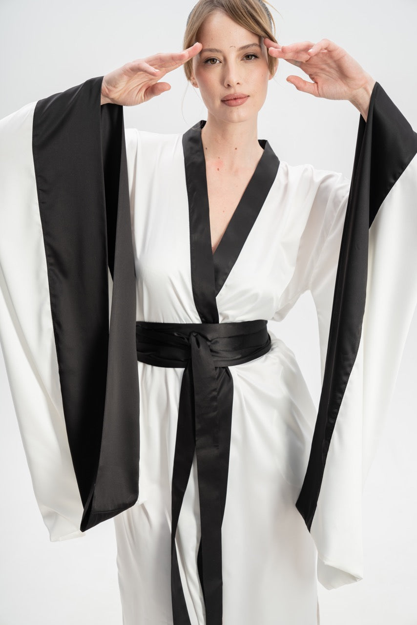 Colourful Silky Satin Kimono Robe