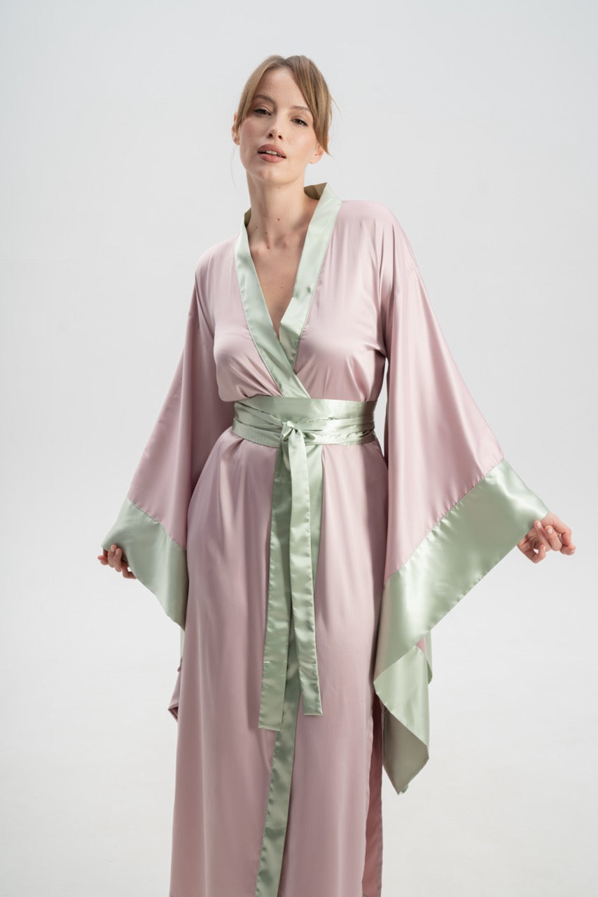 Colourful Silky Satin Kimono Robe