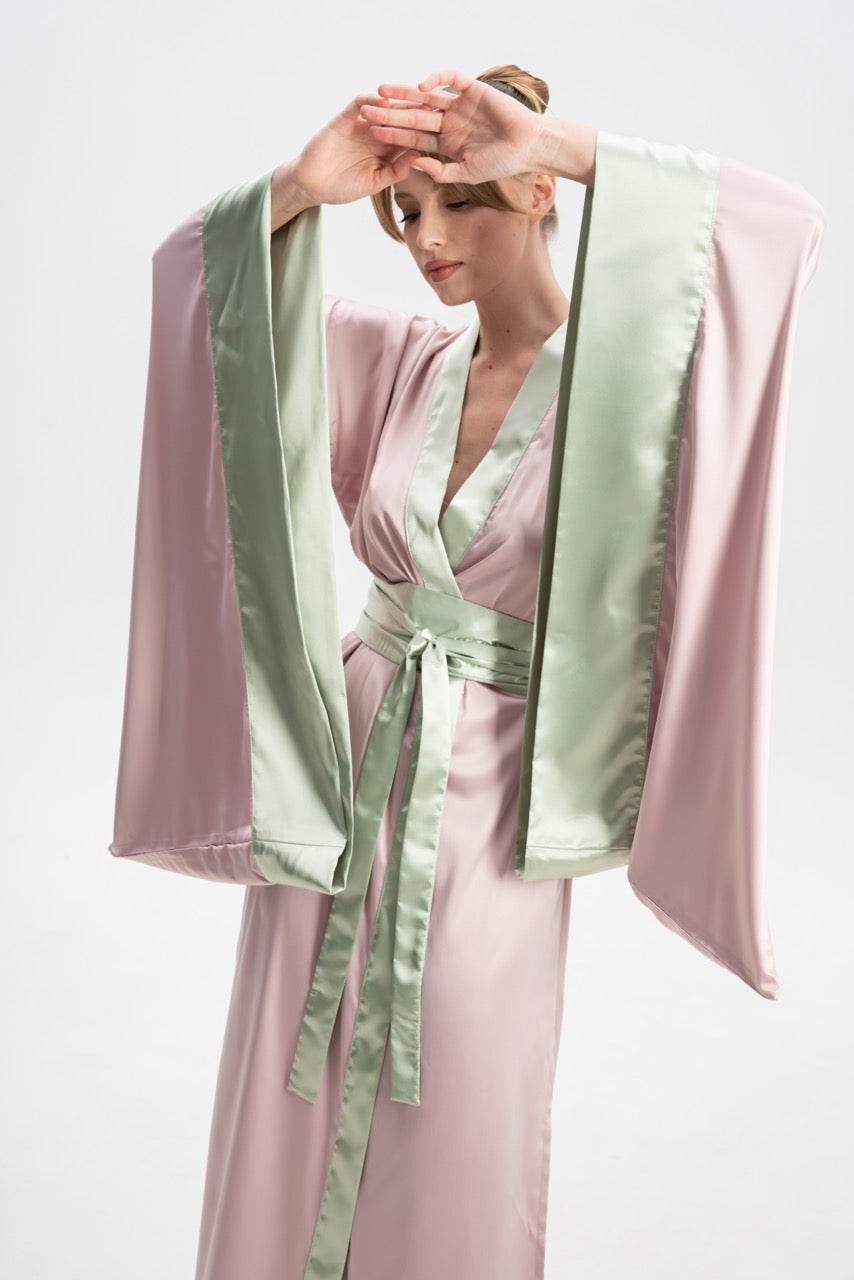 Colourful Silky Satin Kimono Robe