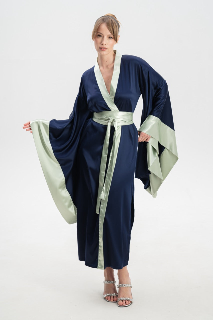 Colourful Silky Satin Kimono Robe