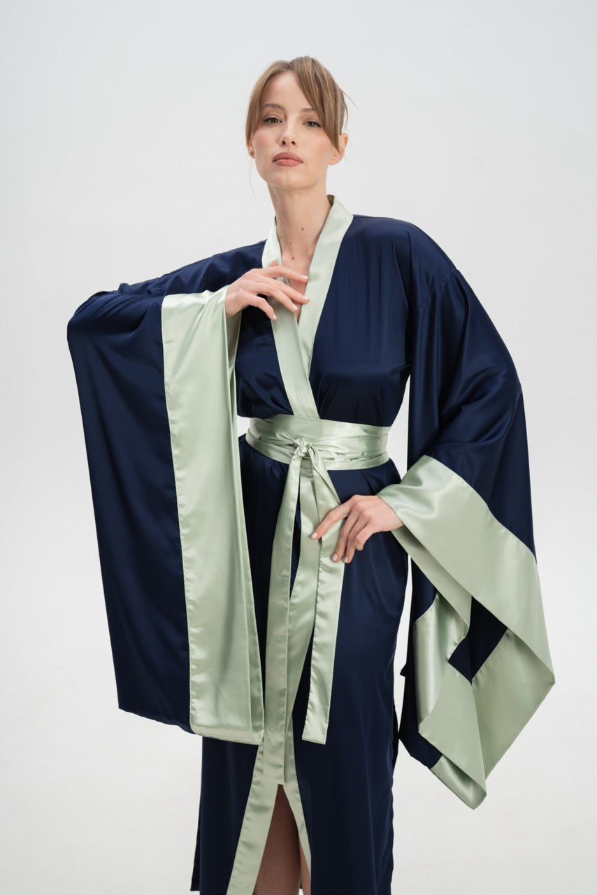 Colourful Silky Satin Kimono Robe