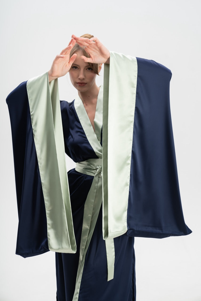 Colourful Silky Satin Kimono Robe