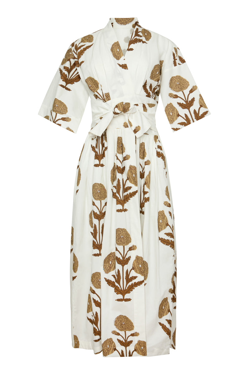 Como Wrap Dress in Khaki Flower