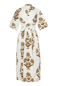 Como Wrap Dress in Khaki Flower
