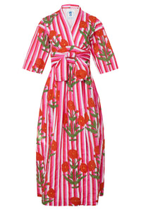Como Floral Wrap Dress in Red & Pink
