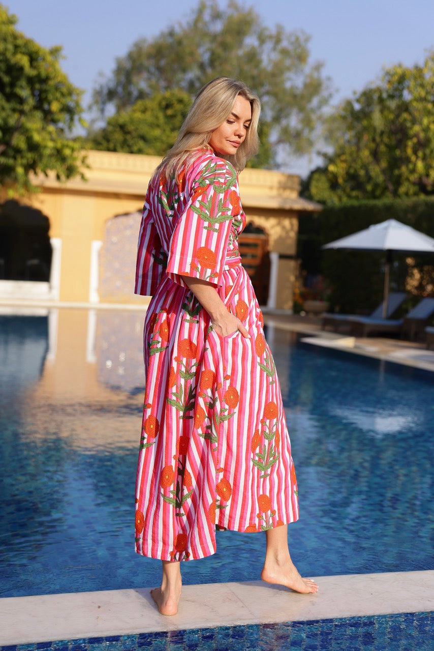 Como Floral Wrap Dress in Red & Pink
