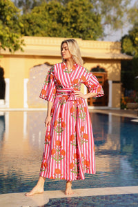 Como Floral Wrap Dress in Red & Pink