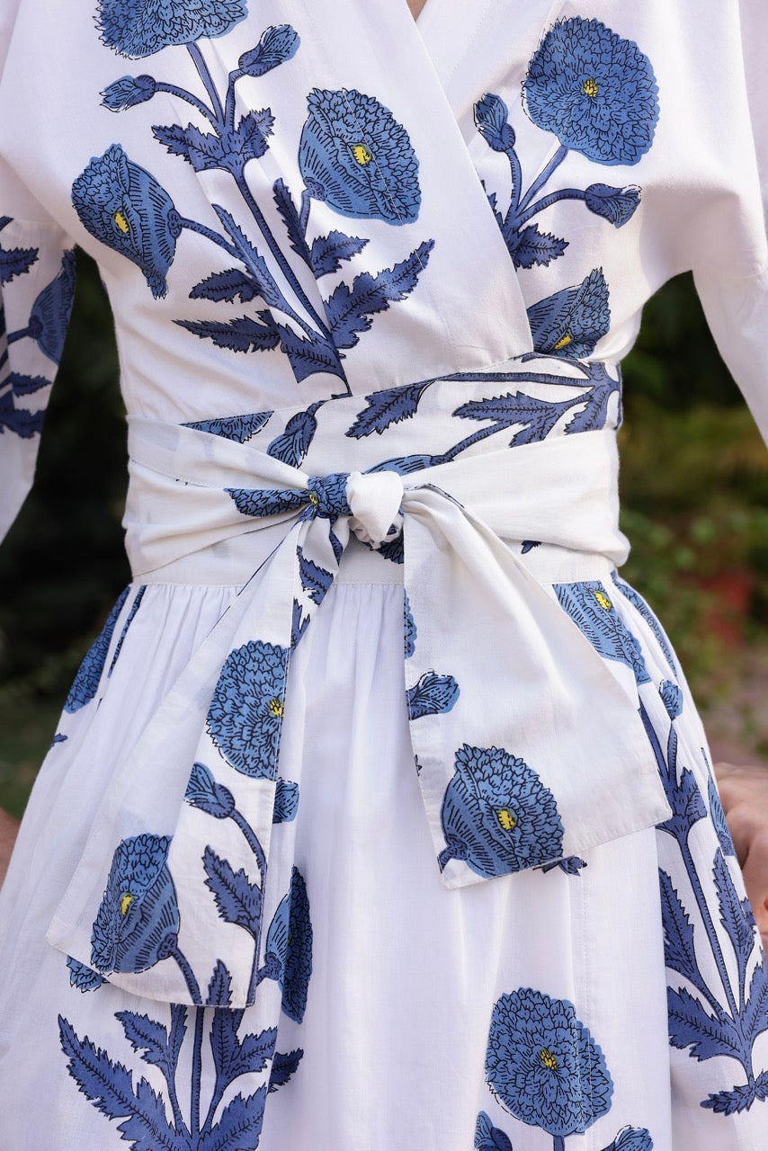 Como Floral Wrap Dress in Indigo Floral