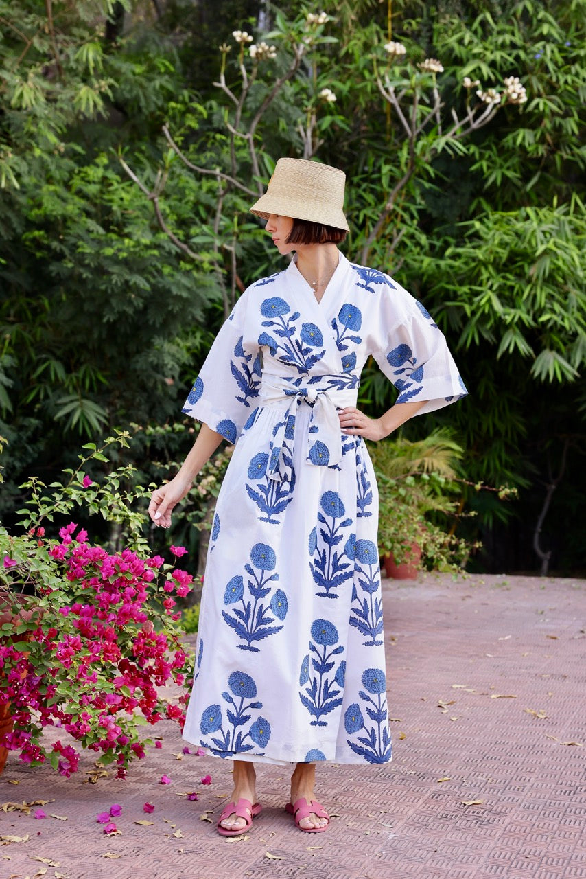Como Floral Wrap Dress in Indigo Floral
