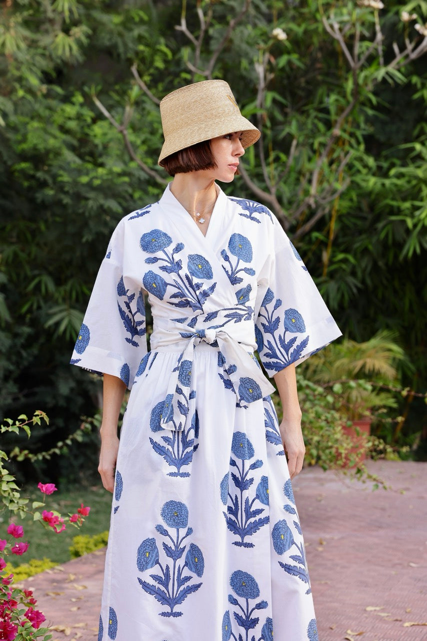Como Floral Wrap Dress in Indigo Floral