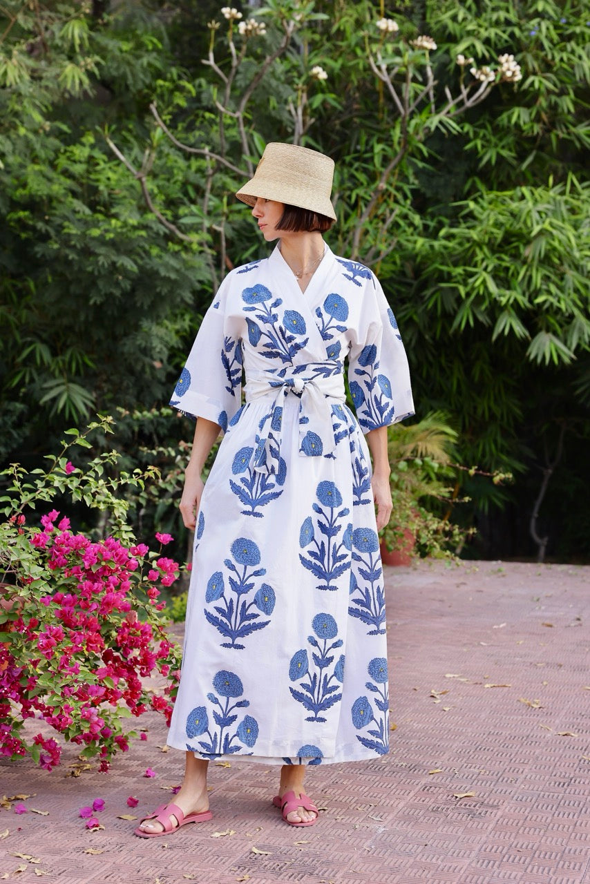 Como Floral Wrap Dress in Indigo Floral