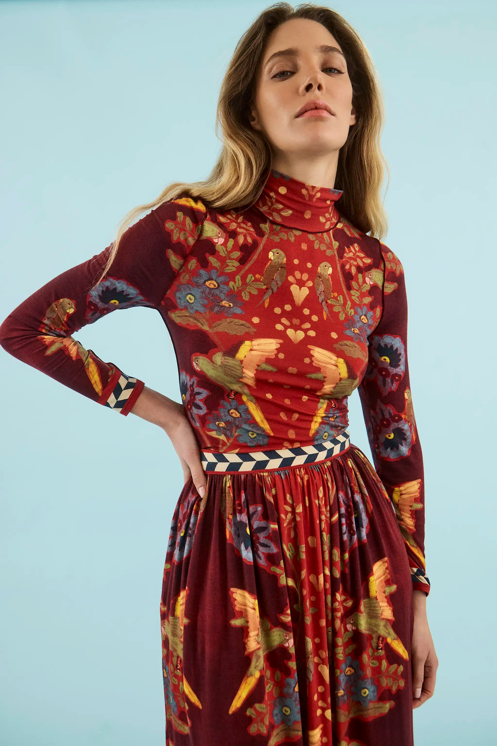Wimberly Skirt in Birds of a Feather Maroon
