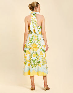 Copacabana Halter Midi Dress in Lemon Verbena