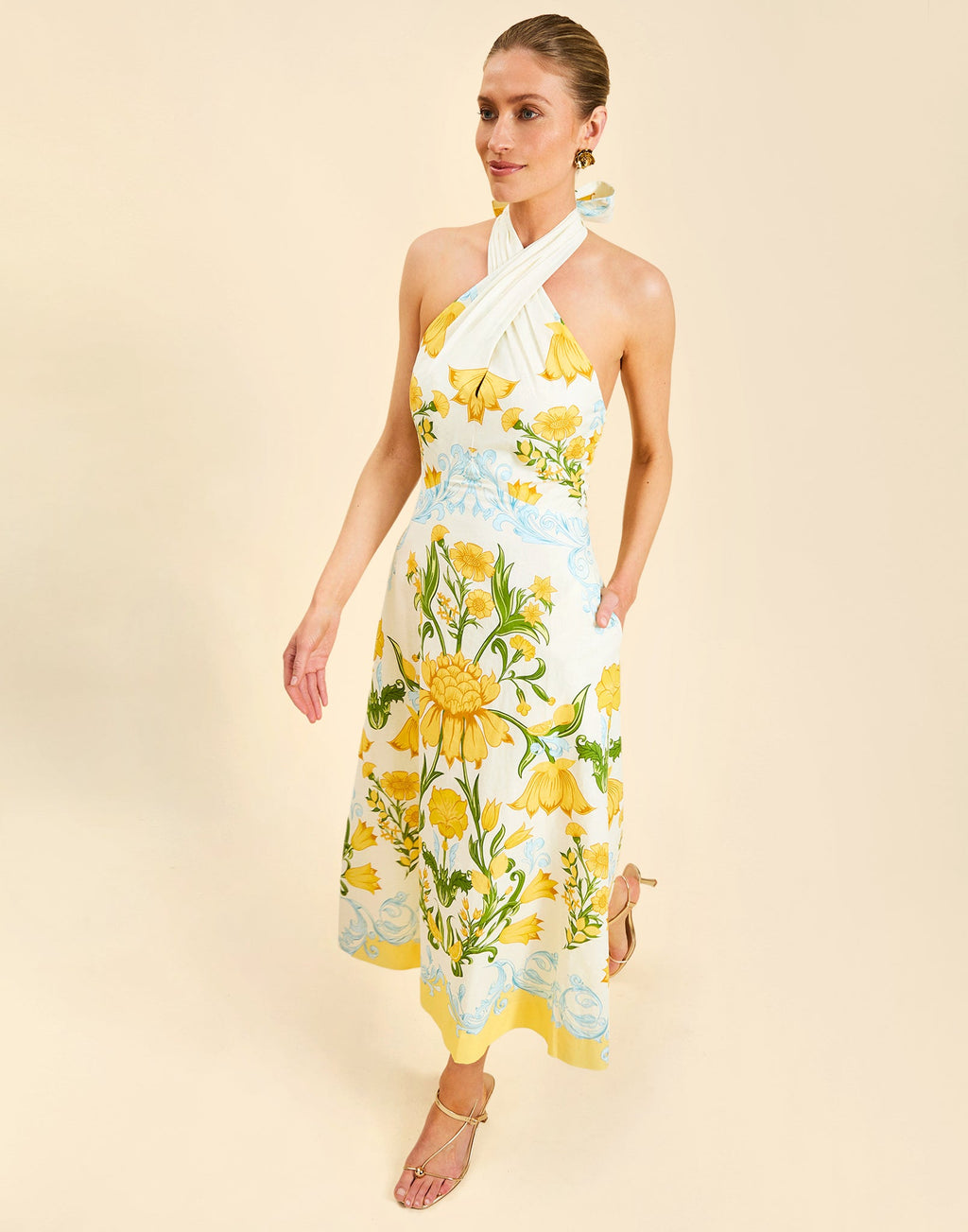 Copacabana Halter Midi Dress in Lemon Verbena