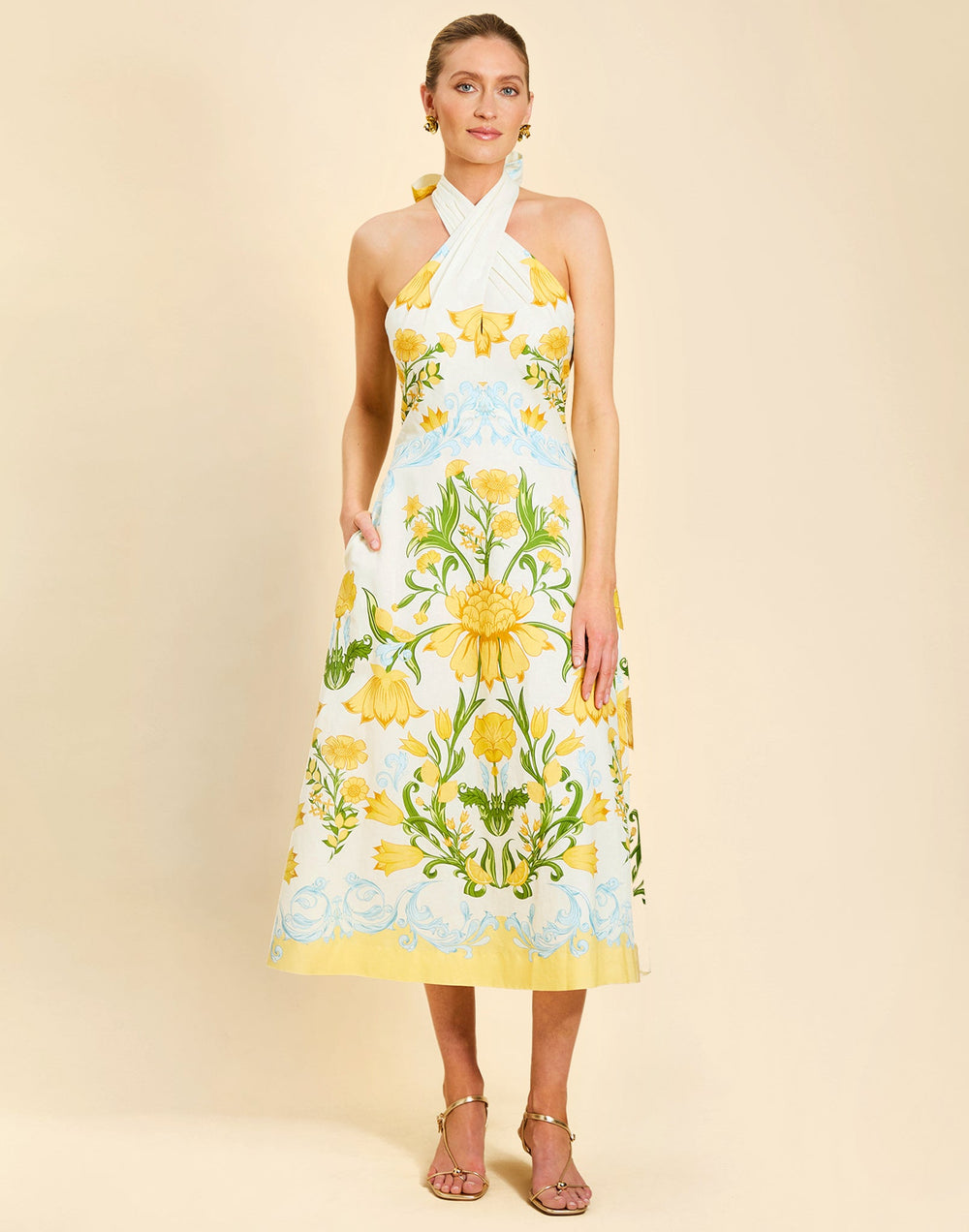 Copacabana Halter Midi Dress in Lemon Verbena