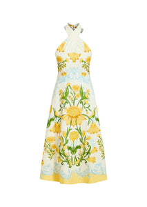 Copacabana Halter Midi Dress in Lemon Verbena