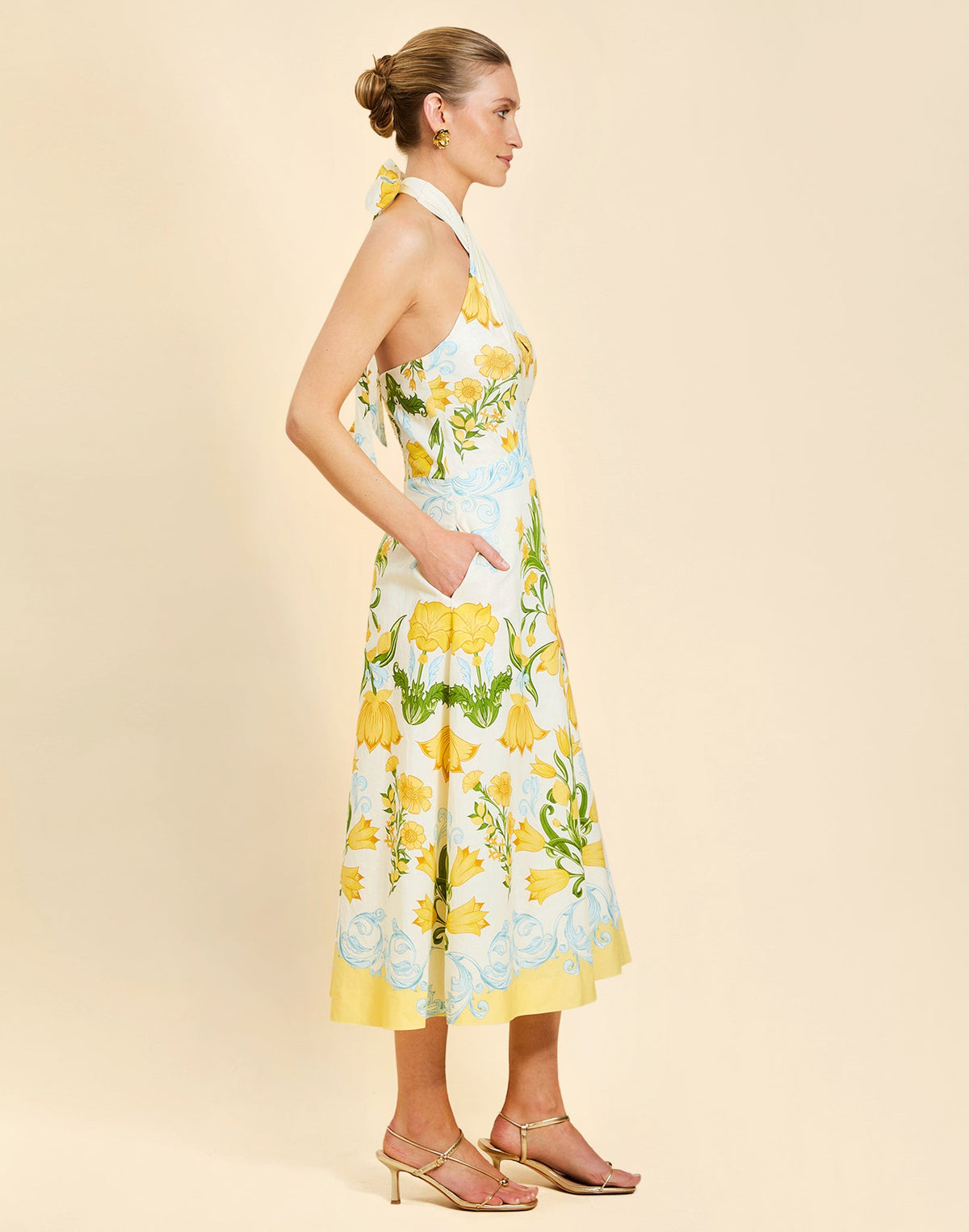 Copacabana Halter Midi Dress in Lemon Verbena