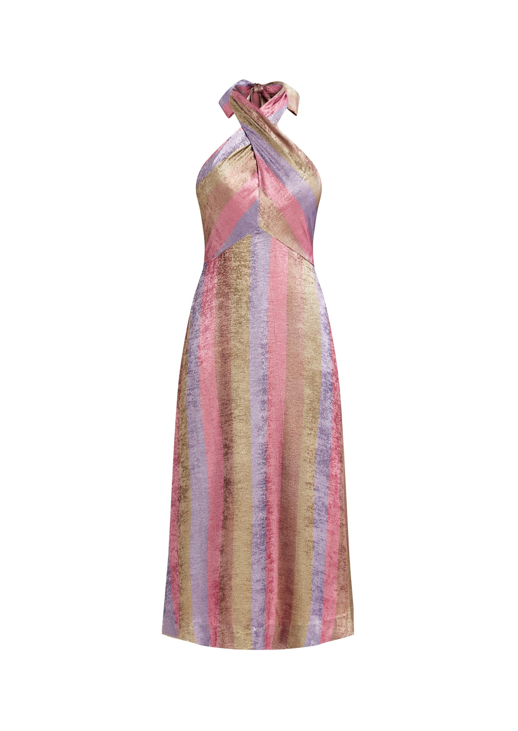 Copacabana Halter Midi Dress in Disco Stripe